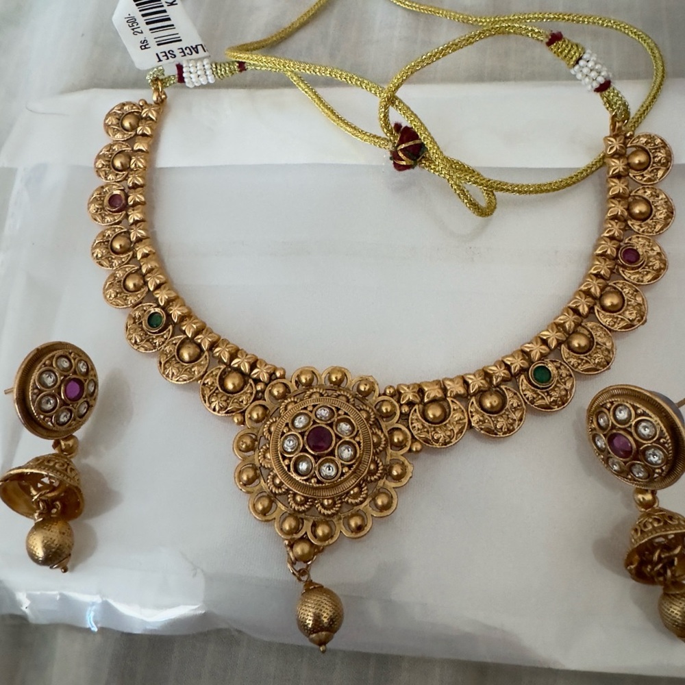 Elegant Gold Necklace and Earring Set with Multicolor Accents